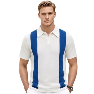 Polo en Tricot Décontracté pour Hommes Viscose Rayé Couleur Contrastée Revers Manches Courtes Haut Mode Rétro Été Vêtements