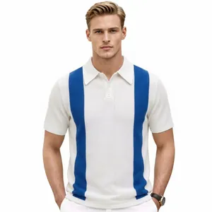 Polo en maille pour hommes à manches courtes avec rayures bleues verticales de style