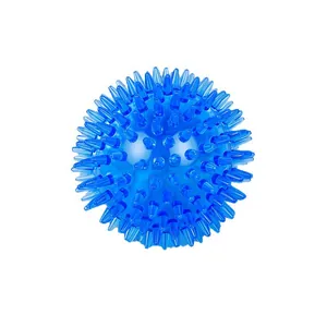 Juguete para perros pelota con púas de TPR azul translúcido de alta elasticidad