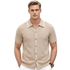 Herren Sommer Kurzarm Strick Polo Shirt Atmungsaktiv Einfarbig Button Up Cardigan Kontrastkragen Strick Oberteil Casual Kleidung