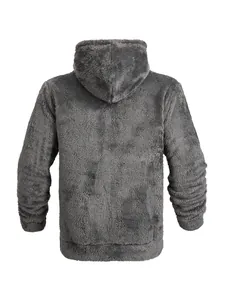 Rückansicht einer gemütlichen grauen Sherpa-Fleece-Kapuzenjacke für Herren mit Textur