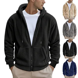 Mehrfarbige Fleece-Herrenjacken mit Reißverschluss und dicker Kapuze für Herbst und Winter
