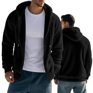 Detailansichten des schwarzen Herren-Sherpa-Fleece-Hoodies mit Vorder- und Rückseite