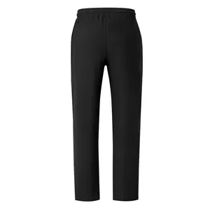 Detail view of men's loose breathable cotton linen straight pants in black color.
