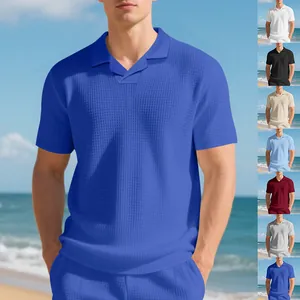 Ensemble polo pour hommes en maille gaufrée bleue avec diverses options de couleurs