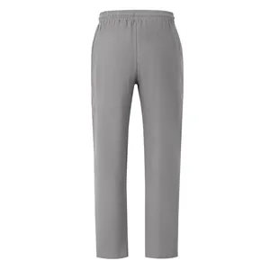 Back view detail of men's grey breathable cotton linen casual straight trousers