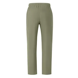 Back view of men's loose breathable cotton linen straight-leg casual pants in olive