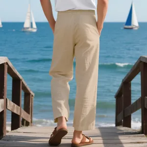 Men's loose beige linen pants perfect for beach holidays and casual summer wear