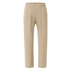 Detailed macro view of breathable men's cotton linen casual loose straight pants