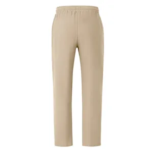 Back view of men's khaki breathable cotton linen straight-leg casual trousers