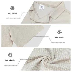 Détails macro du col, des poignets et de la texture gaufrée d'un polo beige pour hommes