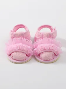 Elegante roze babysandalen met kant en bloemenborduurwerk voor baby's van 0-1 jaar