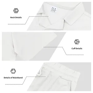 Detailed close-up of men's white waffle knit polo shirt collar, cuff, and waistband