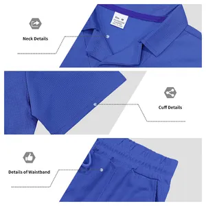 Waffle knit polo shirt details showing neck tag, sleeve cuff, and elastic waistband