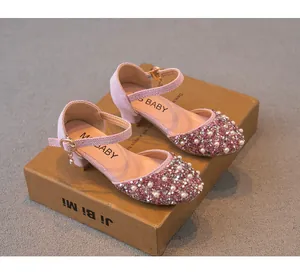 Élégantes chaussures de princesse roses pour filles avec paillettes et perles