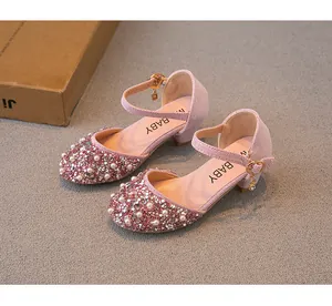 Détails de chaussures de princesse roses pour filles avec strass et perles brillantes