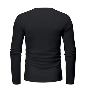 Back view of a professional slim fit black long-sleeve men's T-shirt with a crew neck