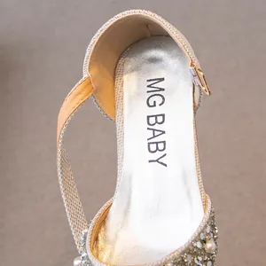 Chaussures de princesse argentées pour filles avec strass, perles et logo MG BABY