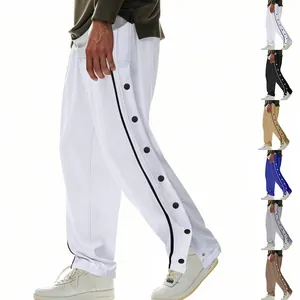 Men Basketball Tear Away Pants Side Snap Buttons Loose Straight Fit Polyester Athletic Sweatpants Sporty Streetwear Joggers