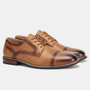 Klassische braune Derby-Business-Schuhe für Herren aus Leder mit Brogue-Lochmuster