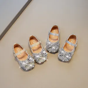 Sparkling glittery rhinestone Mary Jane princess shoes for little girls with bow detail