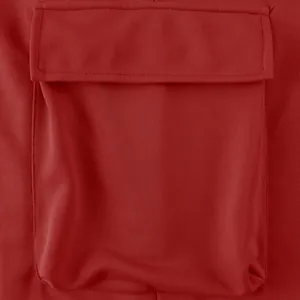 Macro view of a functional red cargo pocket on heavyweight high-street cotton joggers