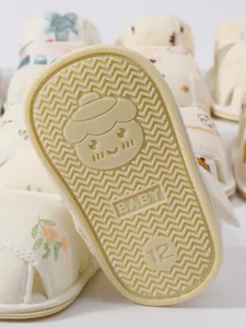Gedetailleerd overzicht van zachte rubberen zool voor babysandalen met antislip textuur