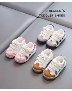 Close-up of breathable mesh toddler shoes in various colors with hook-and-loop straps