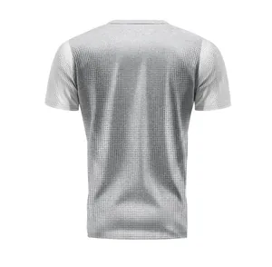 Back view of silver grey waffle knit short sleeve T-shirt for men in oversize fit