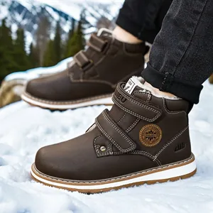 Bottes Martin d'hiver marron pour enfants avec doublure peluche et semelle antidérapante