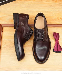 Detailed top view of vintage brown horsehide leather Derby shoes with Goodyear welt.