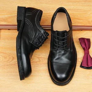 Men British Vintage Horsehide Derby Shoes Goodyear Welted Washed Crinkled Genuine Leather Dress Shoes For Business Casual Office