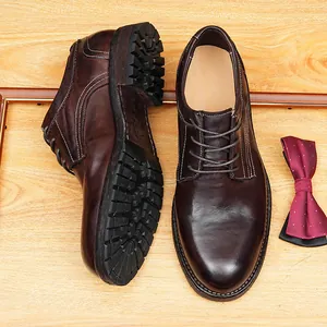 Vintage washed horsehide Goodyear welted leather derby shoes for men in dark brown