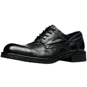 Classic black vintage washed horsehide leather Goodyear welted Derby shoes for men