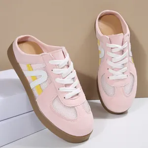 Eleganti sneakers slip-on da donna in mesh rosa con design T-toe e rete traspirante