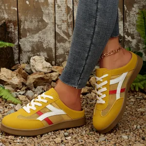 Sneaker Senza Schienale Retro Casual da Donna PU Rete Traspiranti Tops Bassi Scarpe da Skate Moda Quotidiano Tempo Libero Esterno Taglie Forti