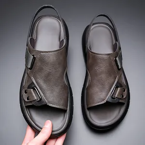 Herren Outdoor Sommer Freizeitsandalen mit weicher dicker Sohle in braunem Leder