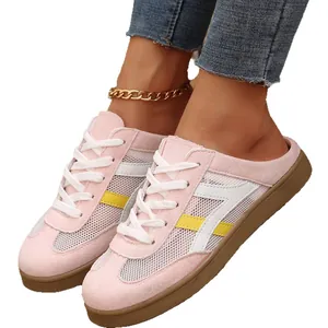 Sneakers mule traspiranti in mesh rosa da donna con lacci e suola in gomma resistente