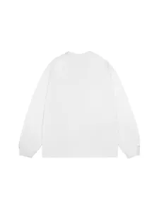 Minimalist plain white long sleeve cotton T-shirt for men with ribbed cuffs back view