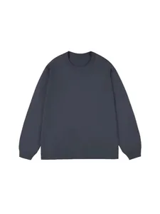 Classic men's pure cotton long sleeve t-shirt in dark grey featuring a crew neck design