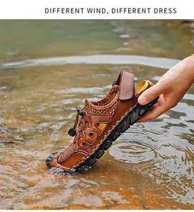 Sandalias de exterior para hombre en malla, cuero resistente al agua y tela transpirable.