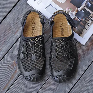 Sandalias de exterior de malla negra transpirables para hombre para playa