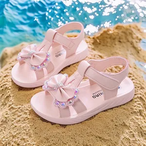 Sandalias de Princesa para Niñas Lazo Diamantes de Imitación Suela Blanda Zapatos de Playa Niños Blanco Rosa