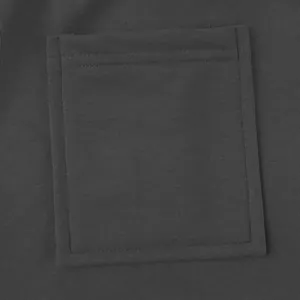 Close-up of square pocket and stitching on heavy dark grey cotton sweatpants