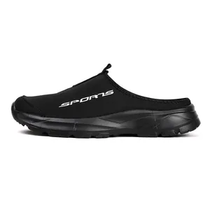 Lightweight breathable black slip-on sports mules for men and women, casual summer footwear