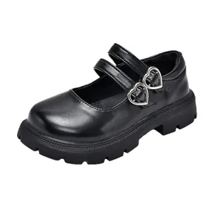 Chaussures Mary Jane noires classiques pour filles avec boucles cœur et semelle épaisse