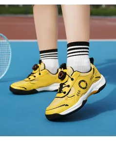 Zapatillas de bádminton amarillas transpirables con sistema giratorio para niños