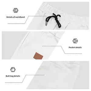 Détails rapprochés du short blanc décontracté pour homme avec taille à cordon et poches