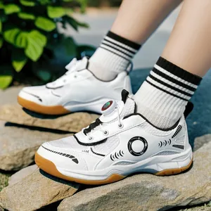 Zapatillas de bádminton blancas transpirables para niños con cierre giratorio pro