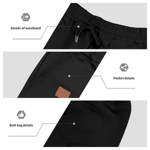 Détails de ce short décontracté noir pour homme montrant la taille et les poches.